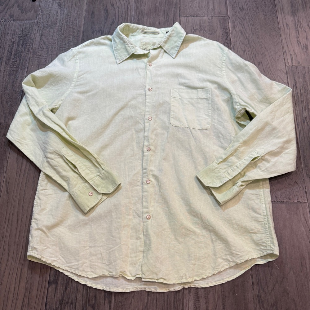 Tasso Elba Island Men's XL Button Down Shirt 55% Linen 45% Cotton‎ Light Green